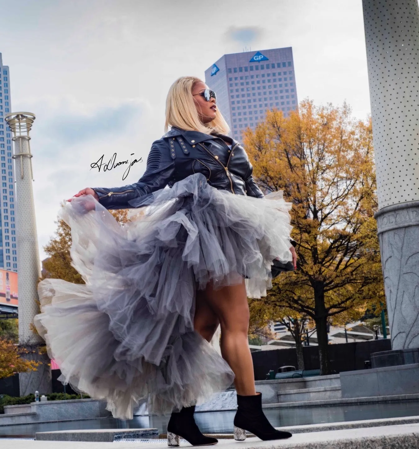 Oyemwen Tiered High Low Tulle Maxi Tutu Skirt  Gray