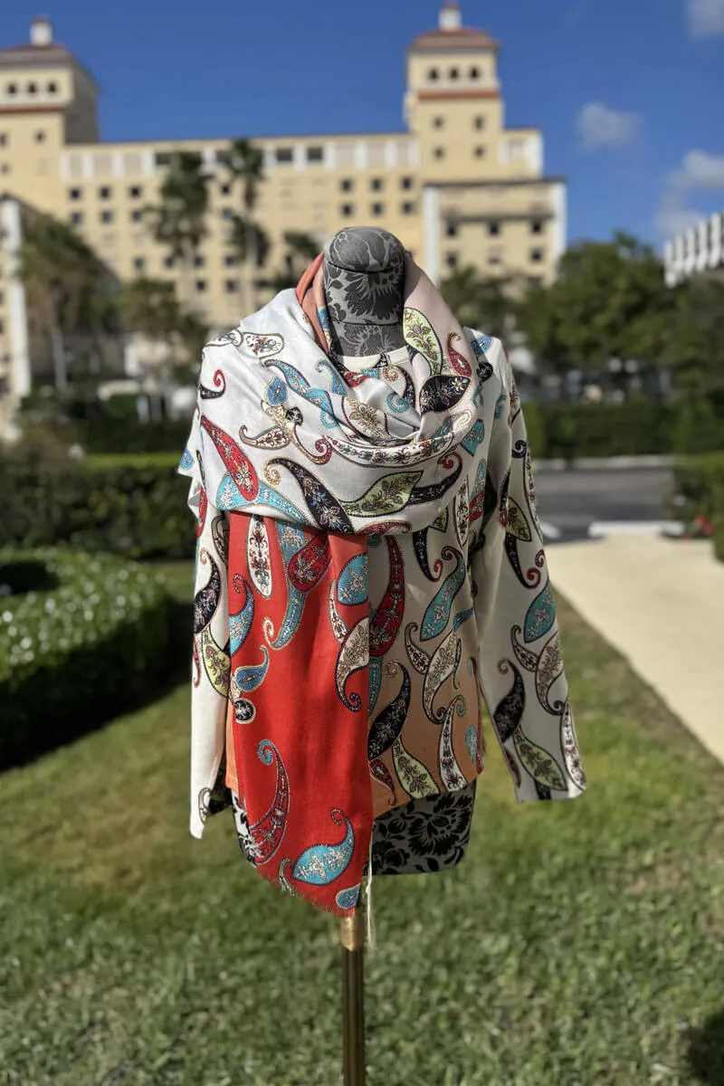 Pashma Red Ombre Paisley Sweater and Scarf Set