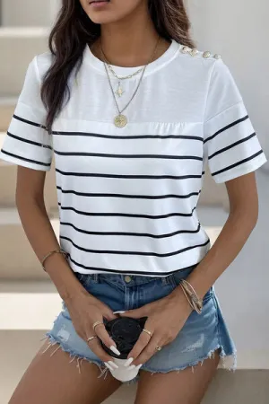 Patricia Decorative Button Striped Short Sleeve T-Shirt