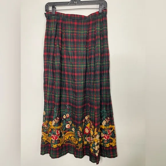 PENDLETON VTG Womens Maxi Rayon Skirt Tartan Floral Tassel Print Size 10 Preppy