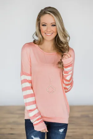 Perfectly Pink Striped Sleeve Top
