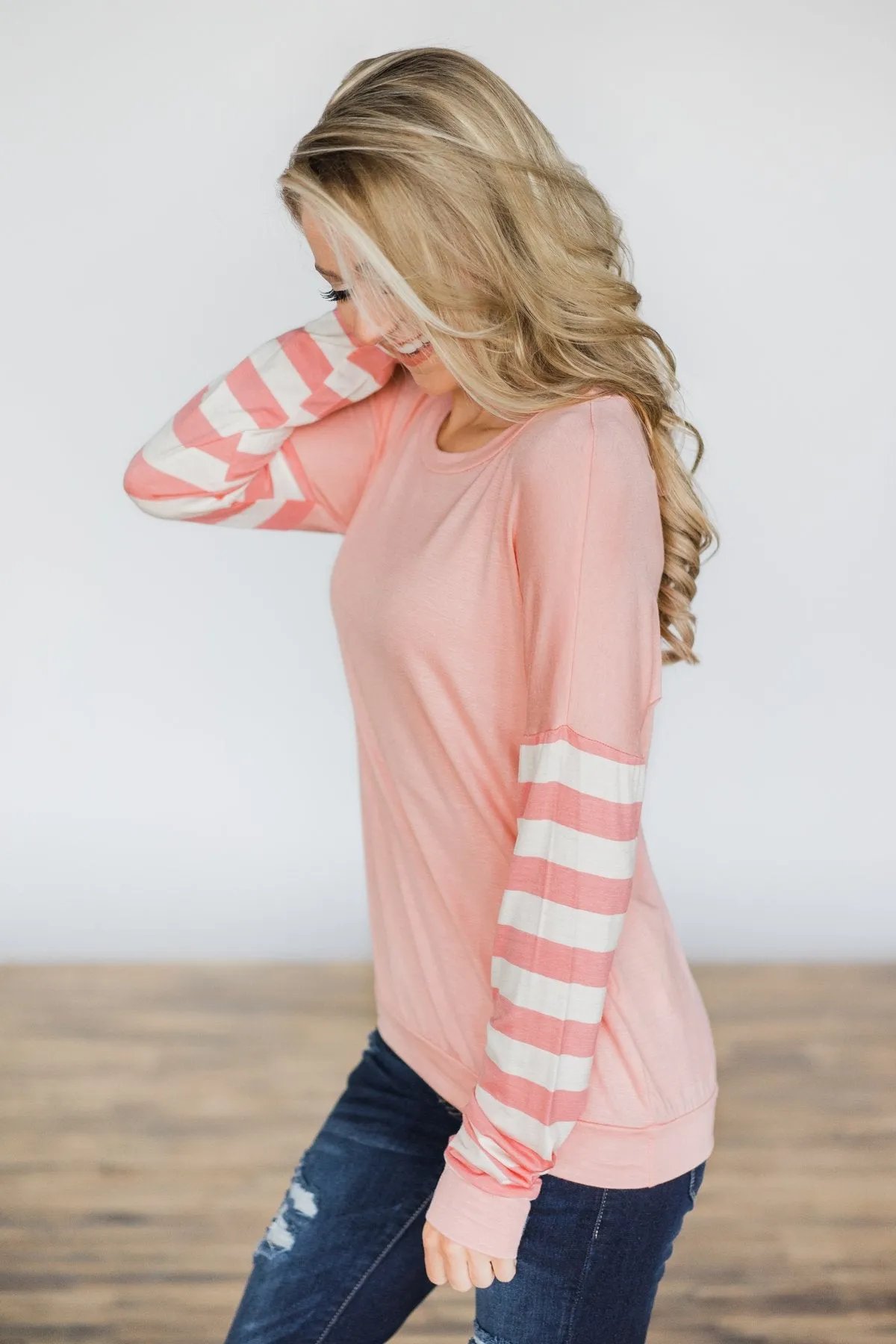 Perfectly Pink Striped Sleeve Top