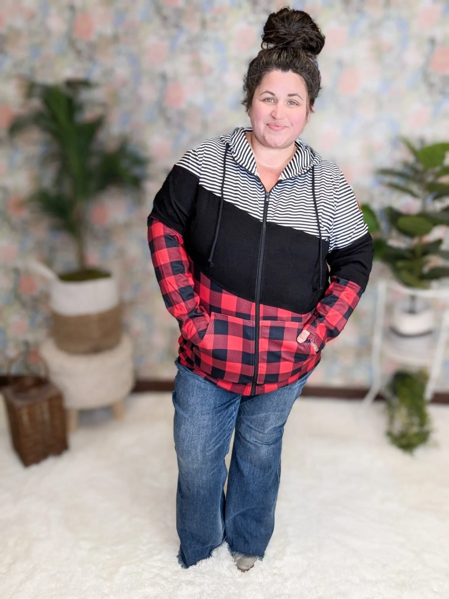 PHC Triple Stretch Buffalo Plaid   Stripe Full Zip Hoodie