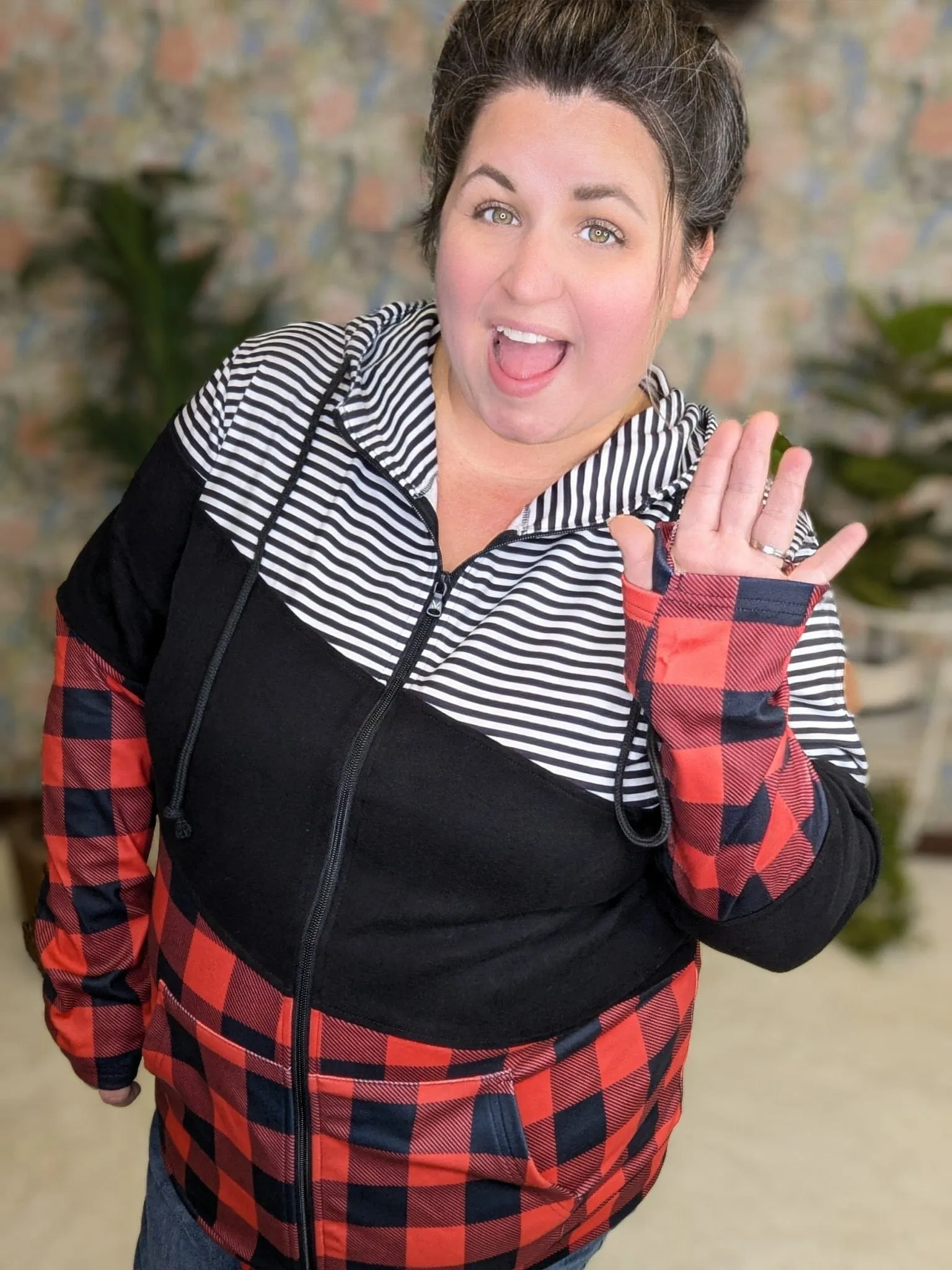 PHC Triple Stretch Buffalo Plaid   Stripe Full Zip Hoodie