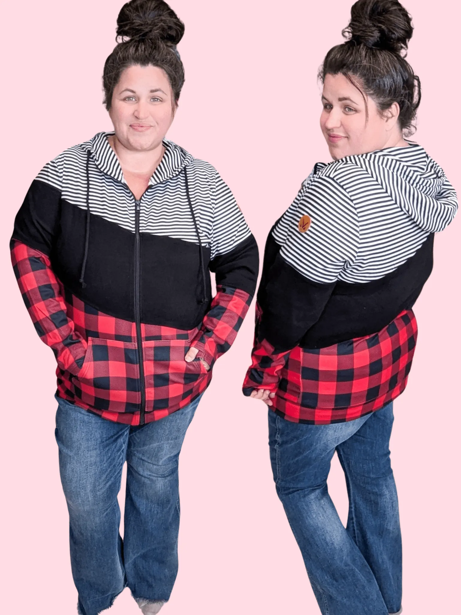PHC Triple Stretch Buffalo Plaid   Stripe Full Zip Hoodie