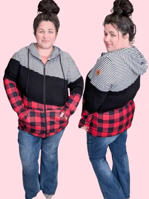 PHC Triple Stretch Buffalo Plaid   Stripe Full Zip Hoodie