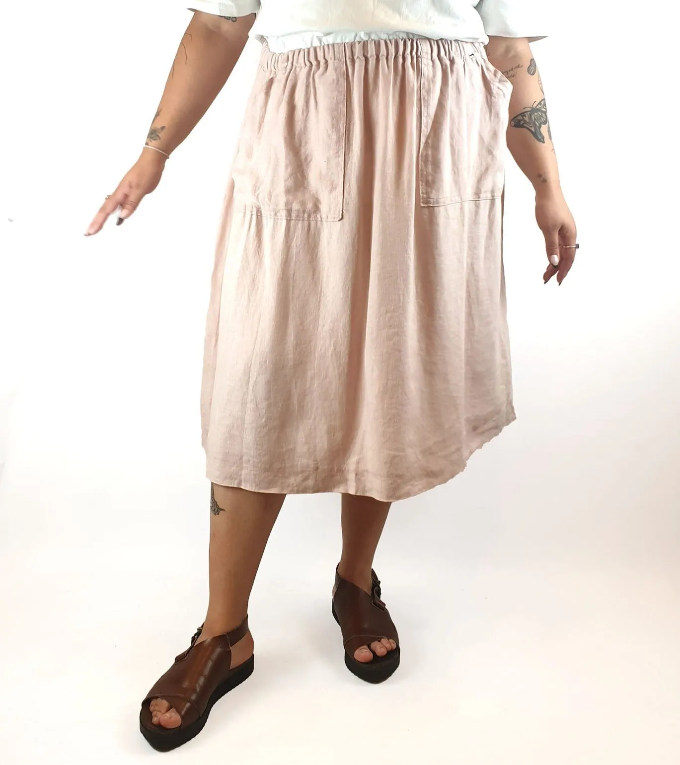 Pink linen feel high waisted skirt fits 14-16
