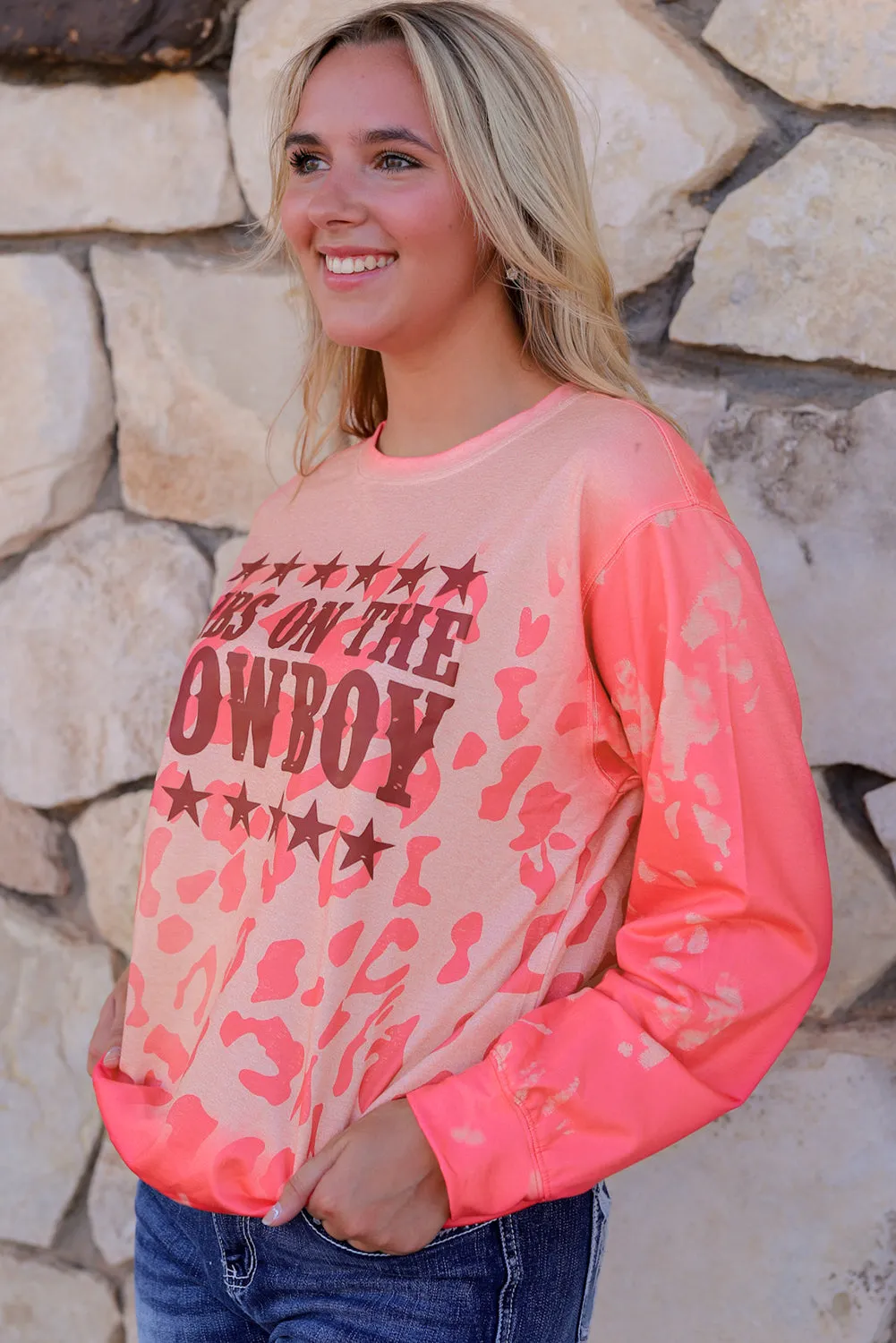 Pink Slogan Cheetah Bleached Print Crewneck Sweatshirt