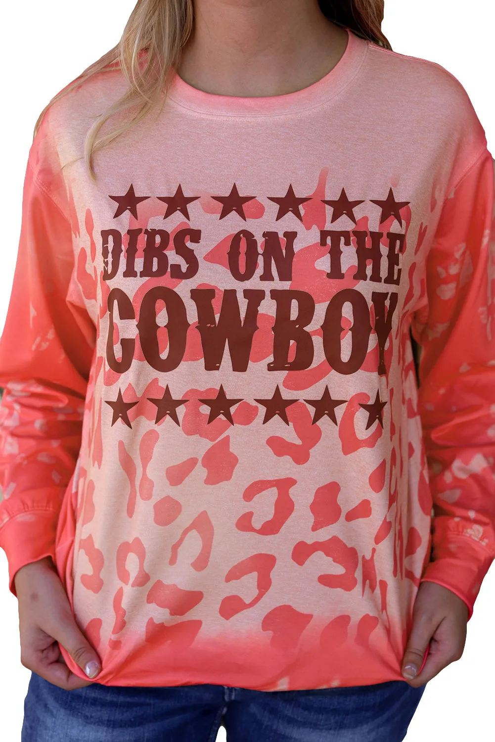 Pink Slogan Cheetah Bleached Print Crewneck Sweatshirt