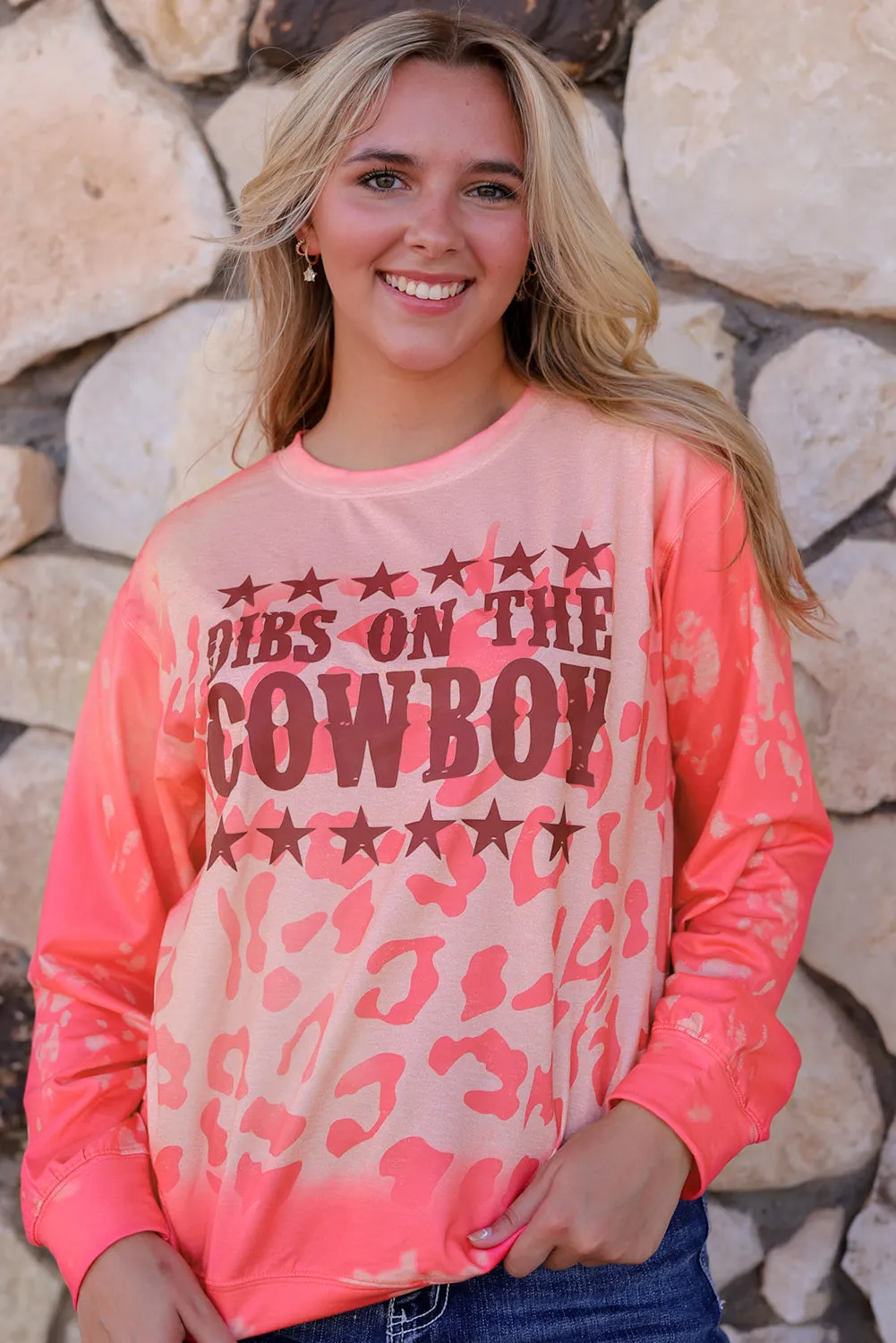 Pink Slogan Cheetah Bleached Print Crewneck Sweatshirt