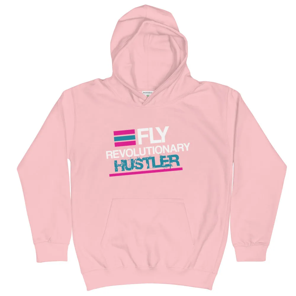 Pink, Teal, Blue, Flamingo, White, Graphic Kids Hoodie