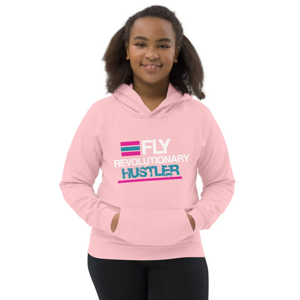 Pink, Teal, Blue, Flamingo, White, Graphic Kids Hoodie