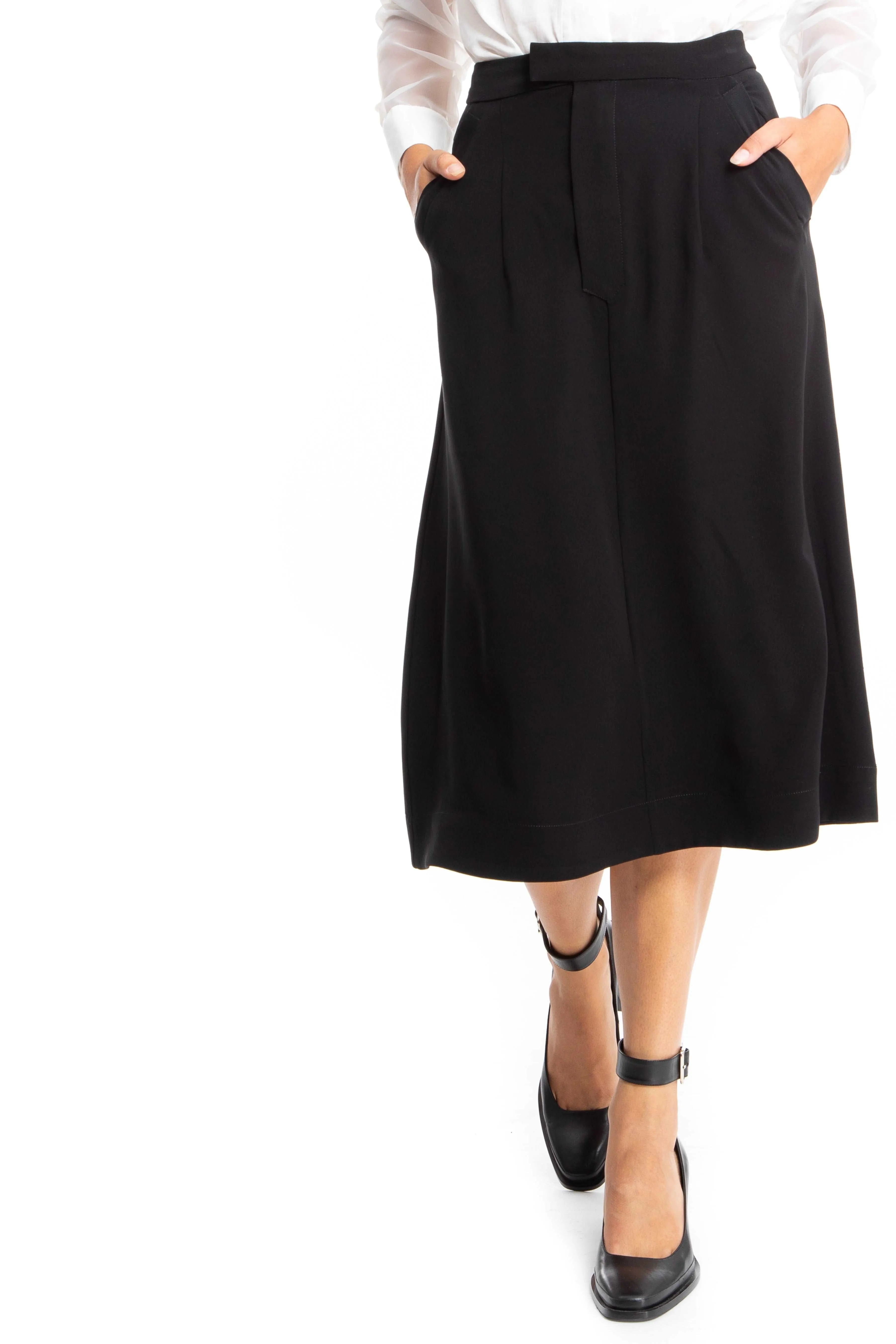 Pippa Black Midi A-line Skirt