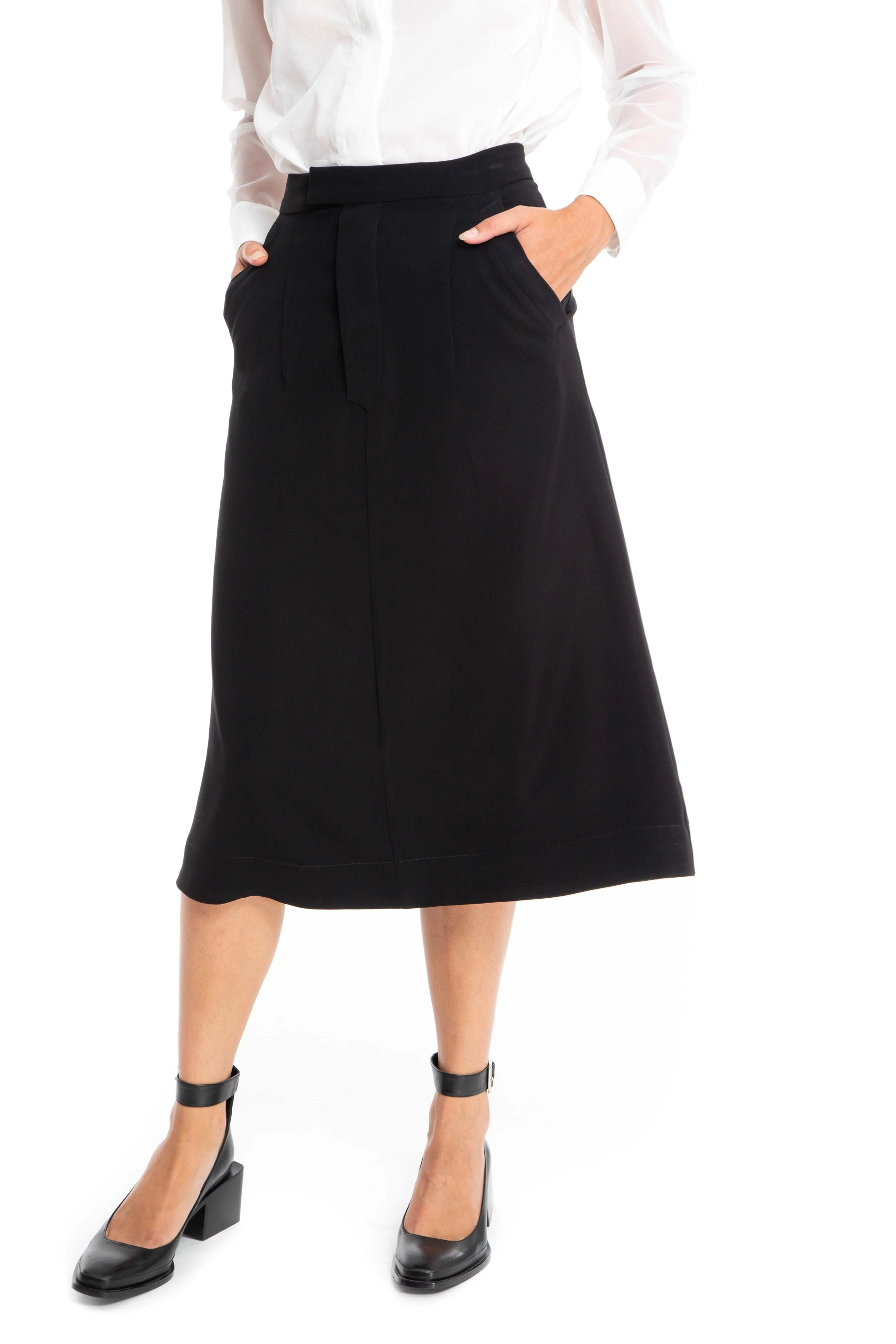Pippa Black Midi A-line Skirt