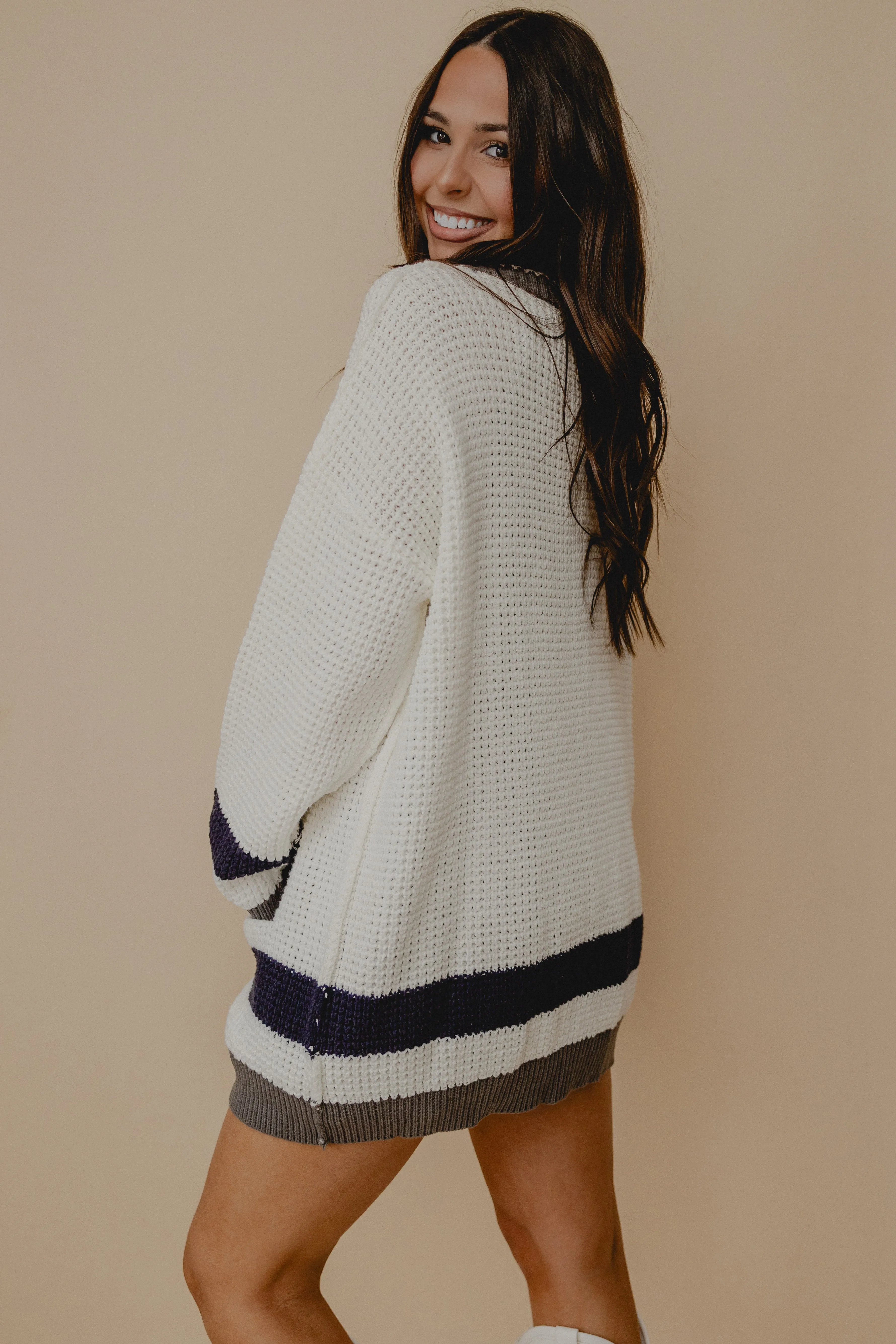 Places Colorblock Stripe Cardigan Cream