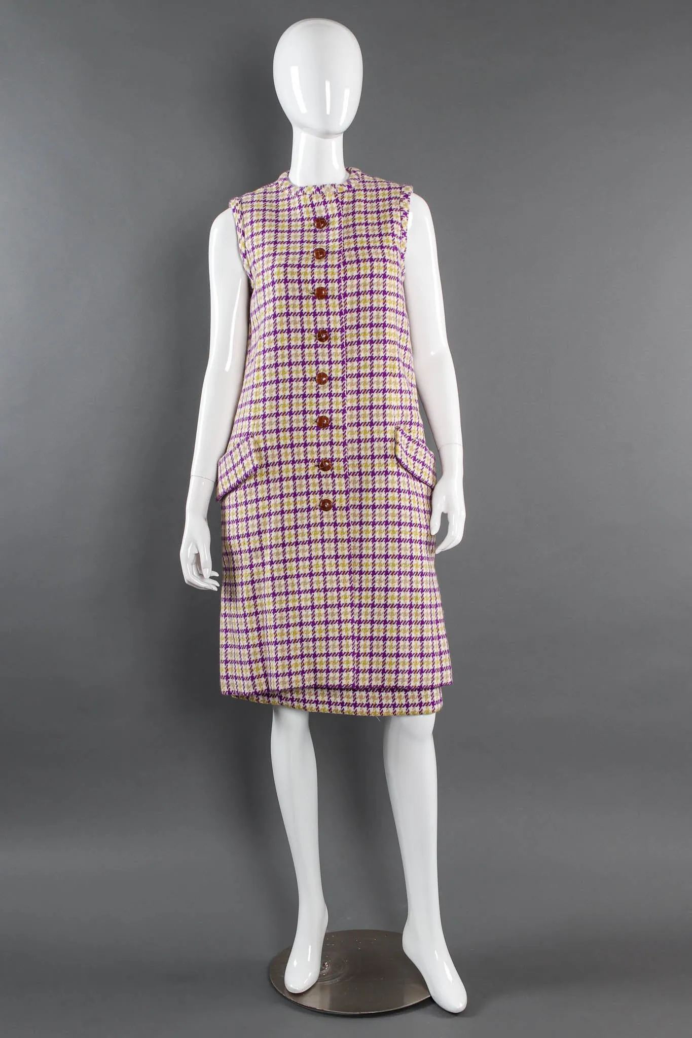 Plaid Tartan Vest Duster & Skirt Set