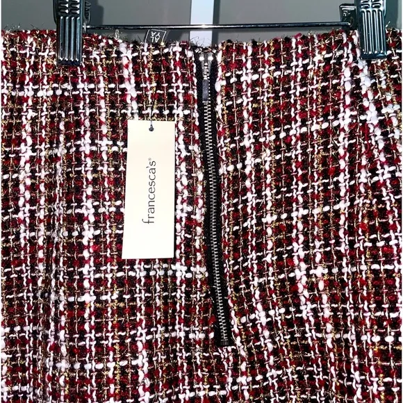 Plaid Tweed Skirt Womens Large Metallic Mini Ruffle Drop Waist Frayed Holidays