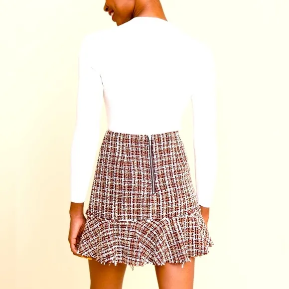 Plaid Tweed Skirt Womens Large Metallic Mini Ruffle Drop Waist Frayed Holidays