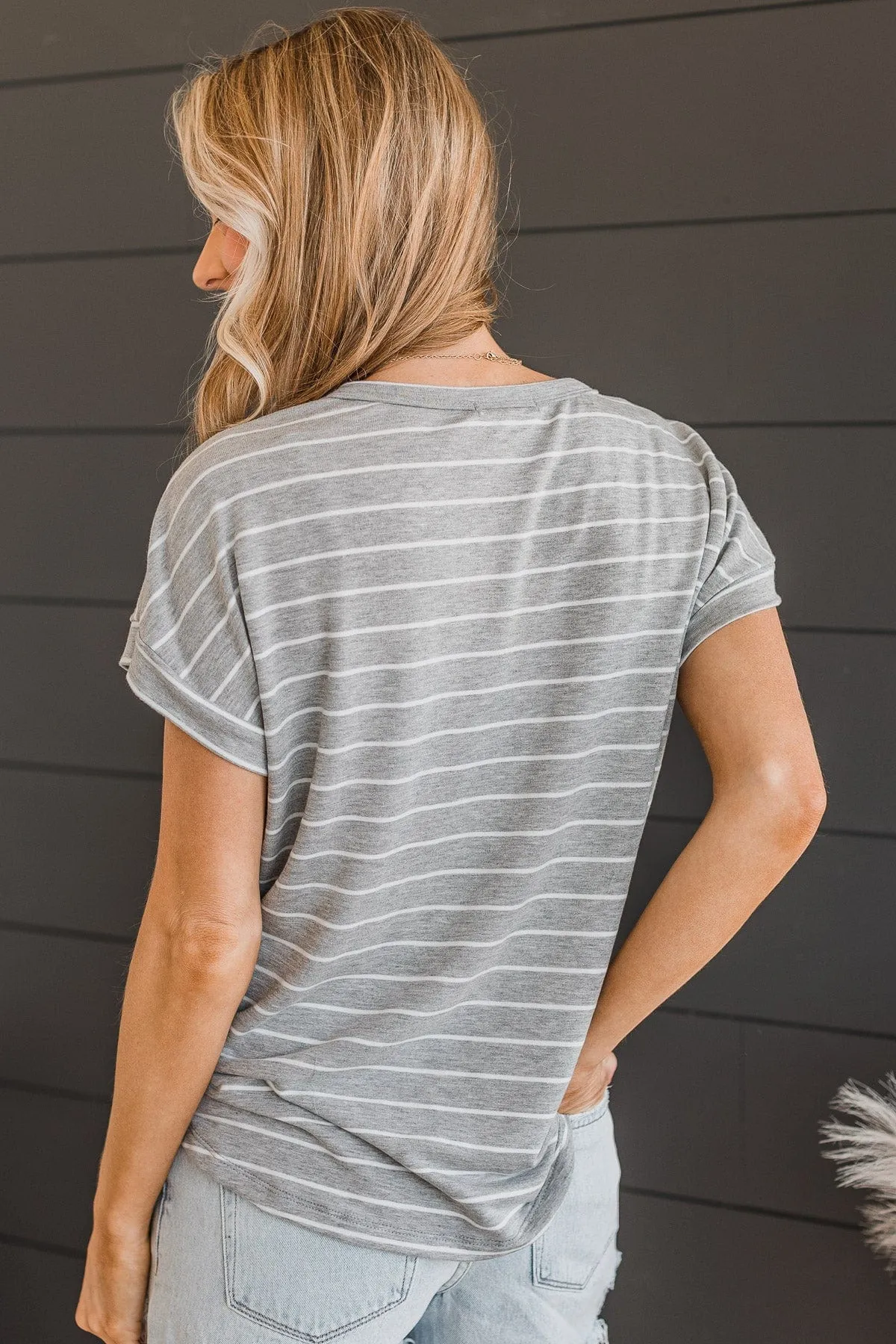 Playing Favorites Striped Top- Heather Grey & Ivory