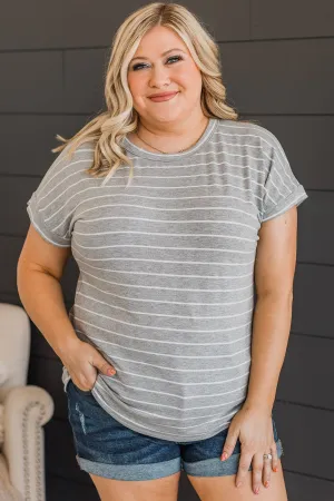 Playing Favorites Striped Top- Heather Grey & Ivory
