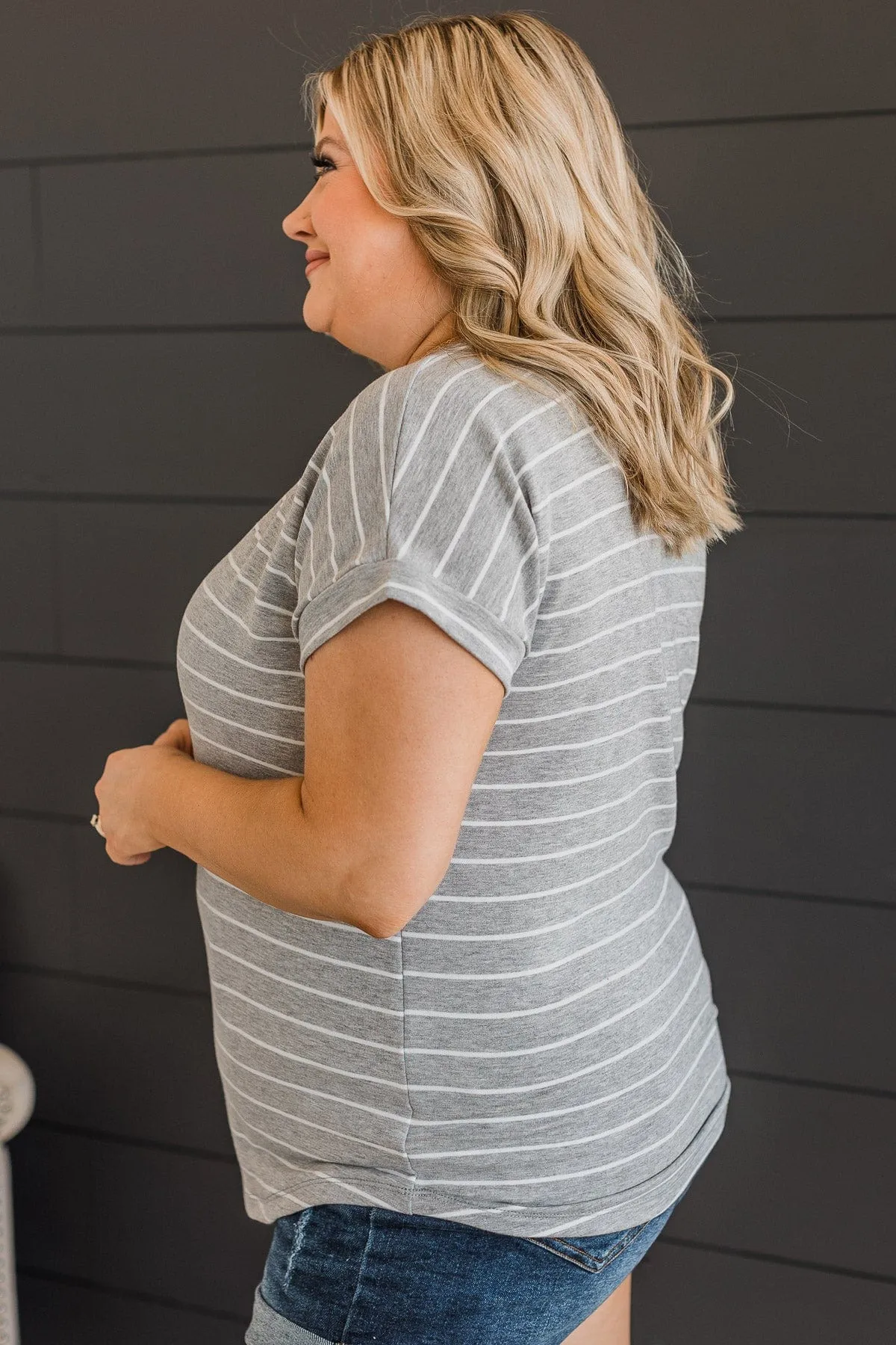 Playing Favorites Striped Top- Heather Grey & Ivory