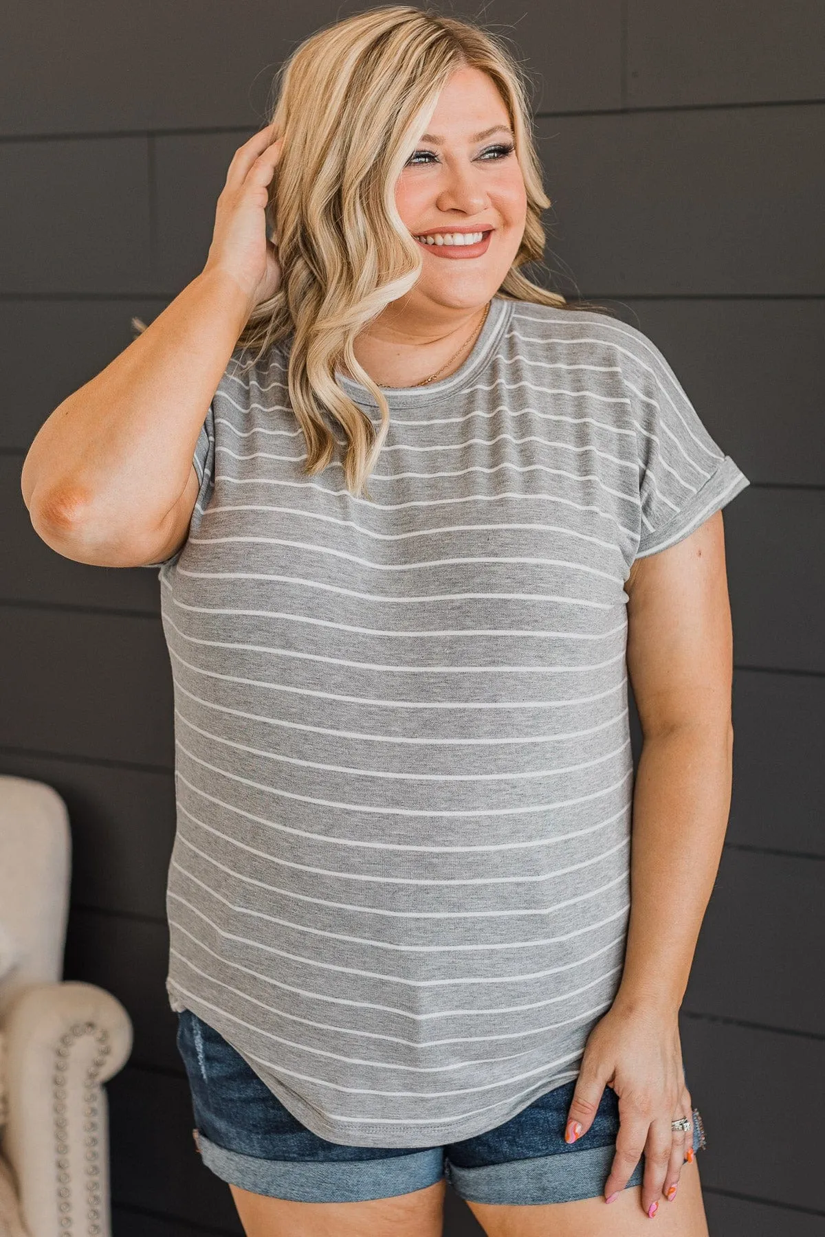 Playing Favorites Striped Top- Heather Grey & Ivory