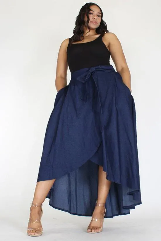 Plus Size Denim High Waist Relaxed Maxi Skirt