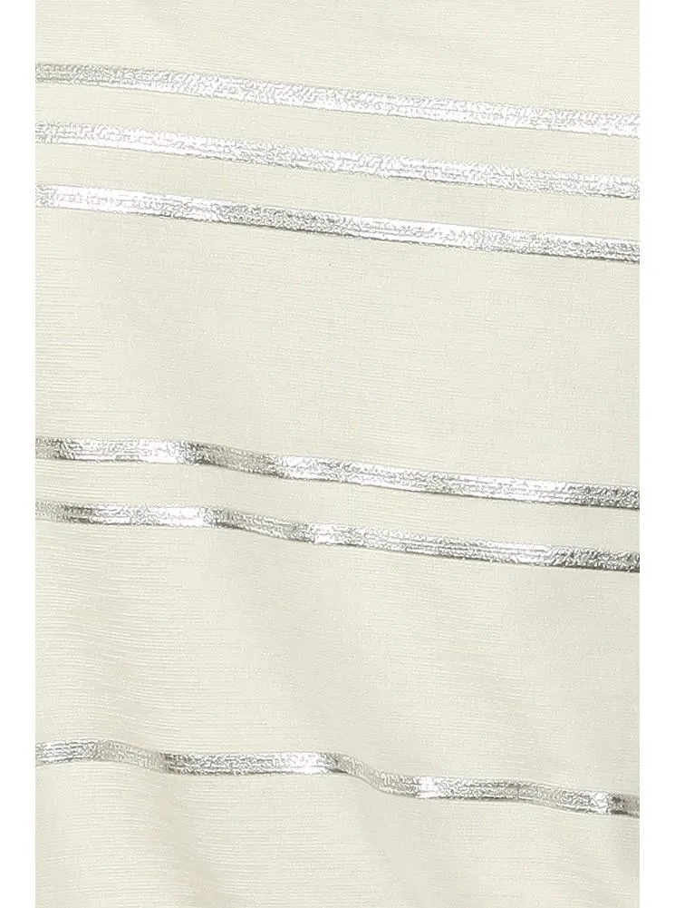 Plus Size Silver Foil Striped Drop Waist White Top