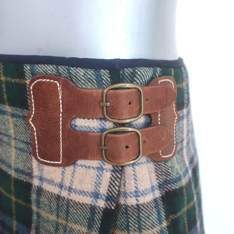Polo Ralph Lauren Tartan Pleated Mini Skirt Green & Blue Wool Plaid Size 2