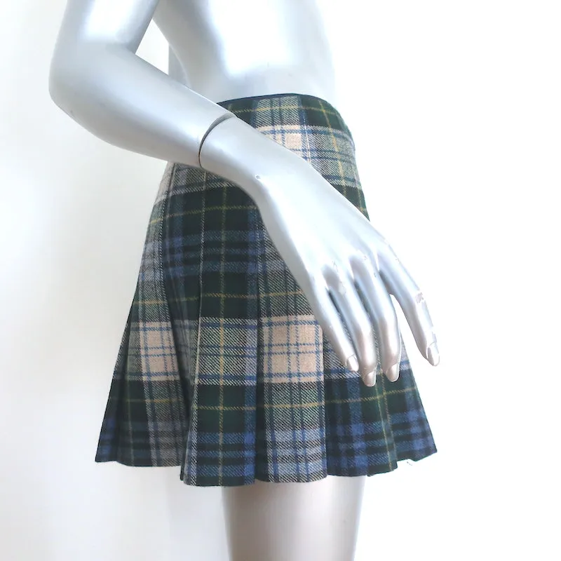 Polo Ralph Lauren Tartan Pleated Mini Skirt Green & Blue Wool Plaid Size 2