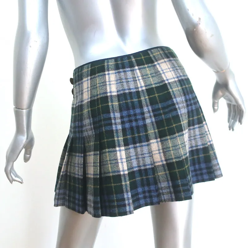 Polo Ralph Lauren Tartan Pleated Mini Skirt Green & Blue Wool Plaid Size 2