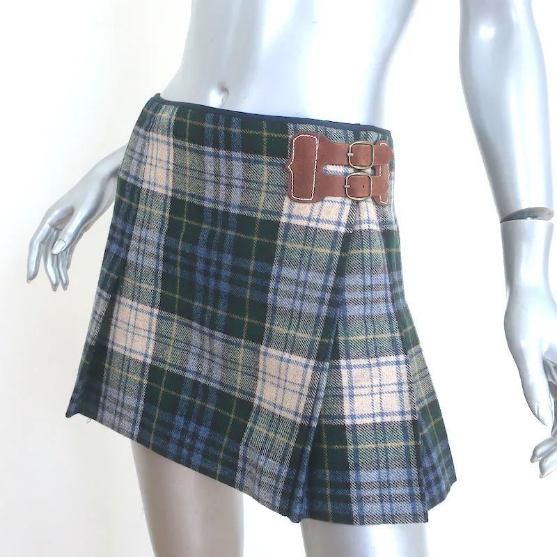 Polo Ralph Lauren Tartan Pleated Mini Skirt Green & Blue Wool Plaid Size 2