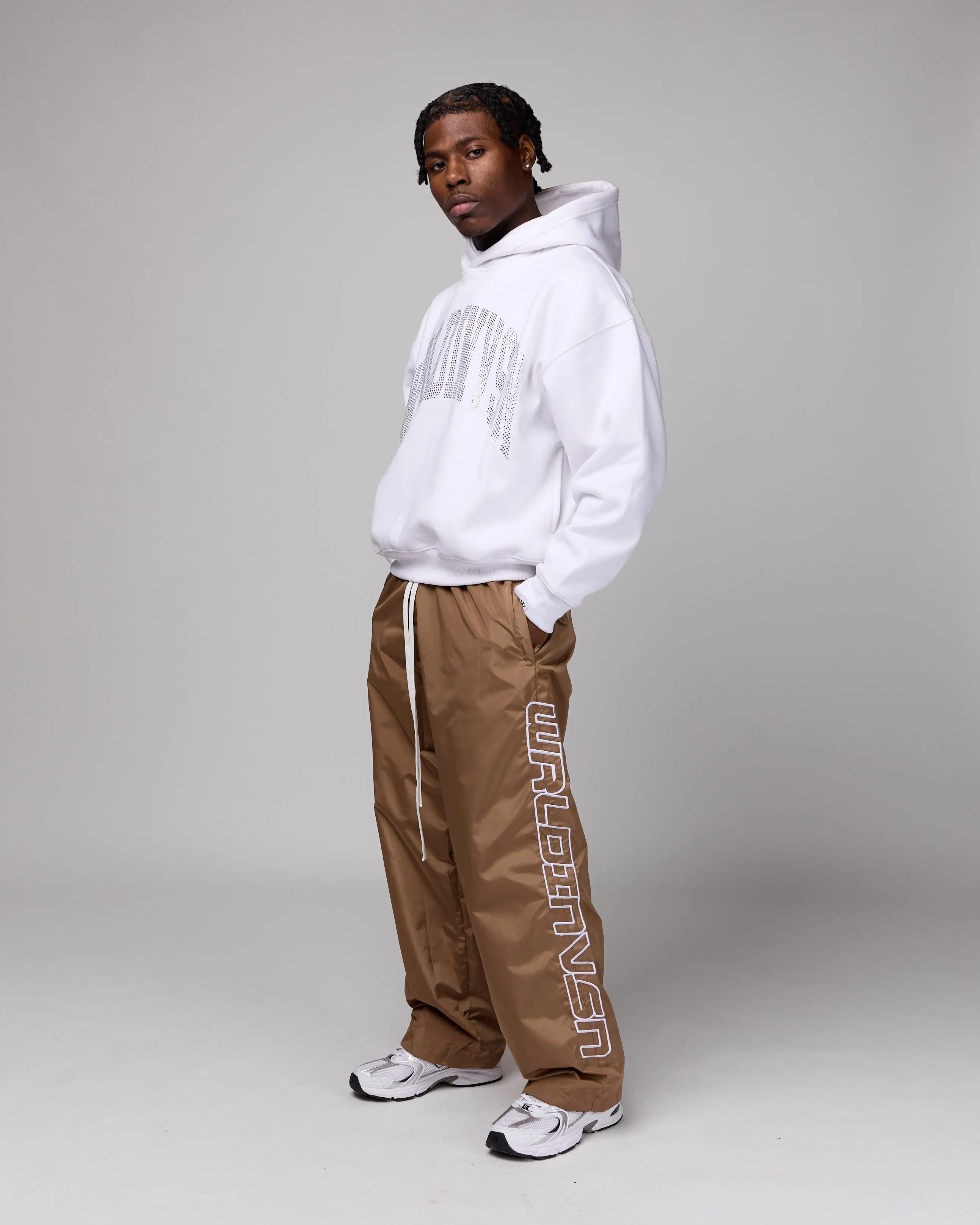 Premium “Stone” Oversized Hoodie (White/Rhinestone) [Boxy   Heavy]
