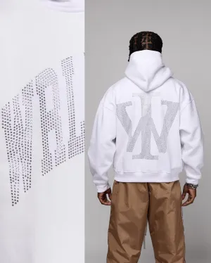 Premium “Stone” Oversized Hoodie (White/Rhinestone) [Boxy   Heavy]