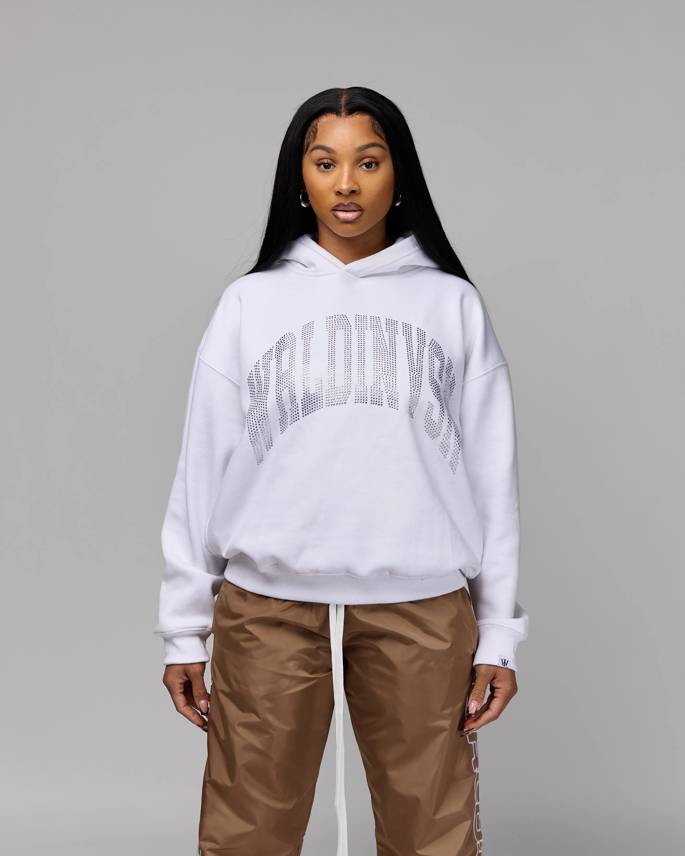 Premium “Stone” Oversized Hoodie (White/Rhinestone) [Boxy   Heavy]