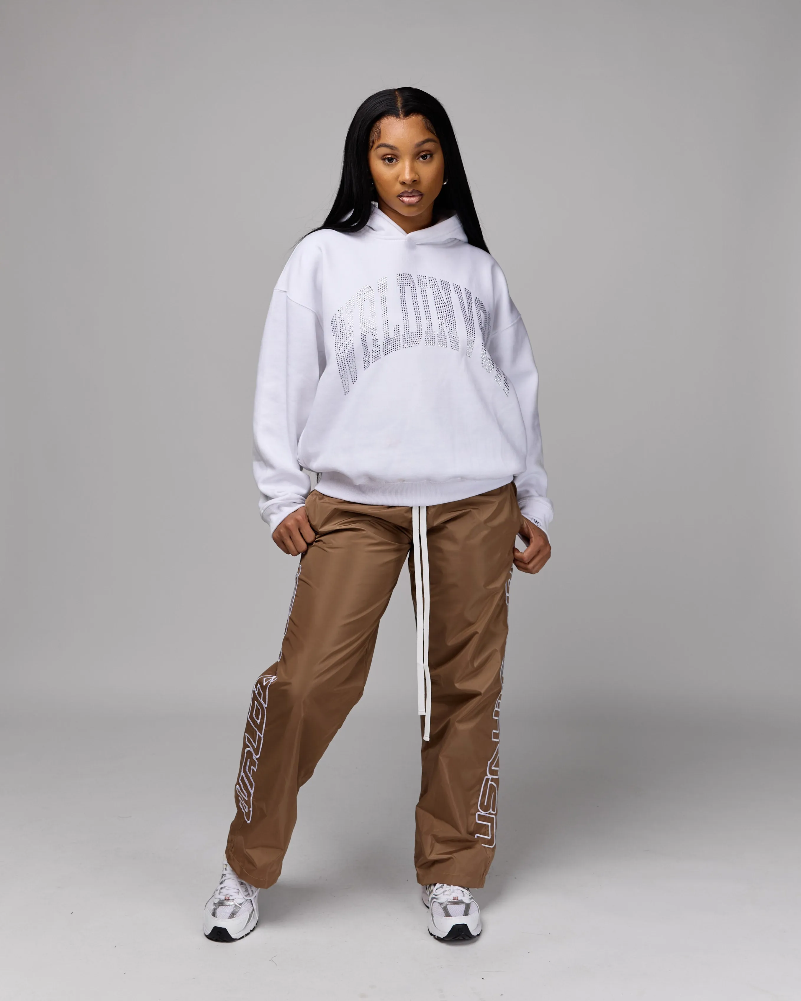 Premium “Stone” Oversized Hoodie (White/Rhinestone) [Boxy   Heavy]