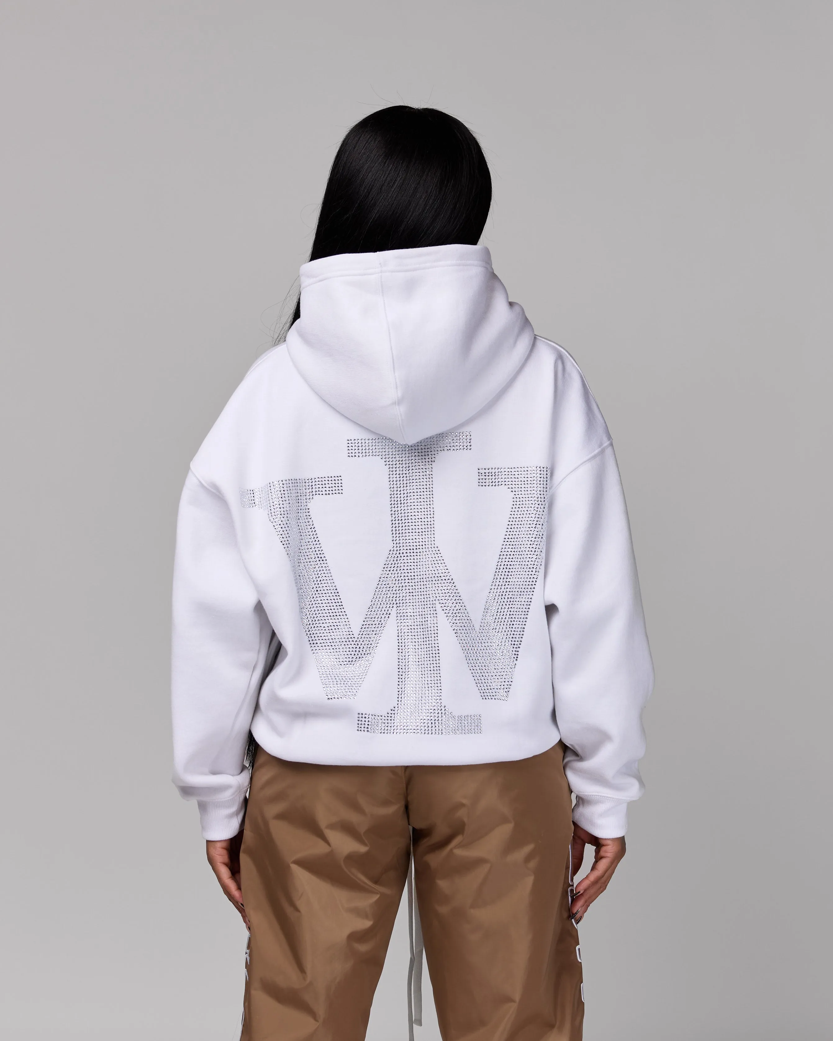 Premium “Stone” Oversized Hoodie (White/Rhinestone) [Boxy   Heavy]