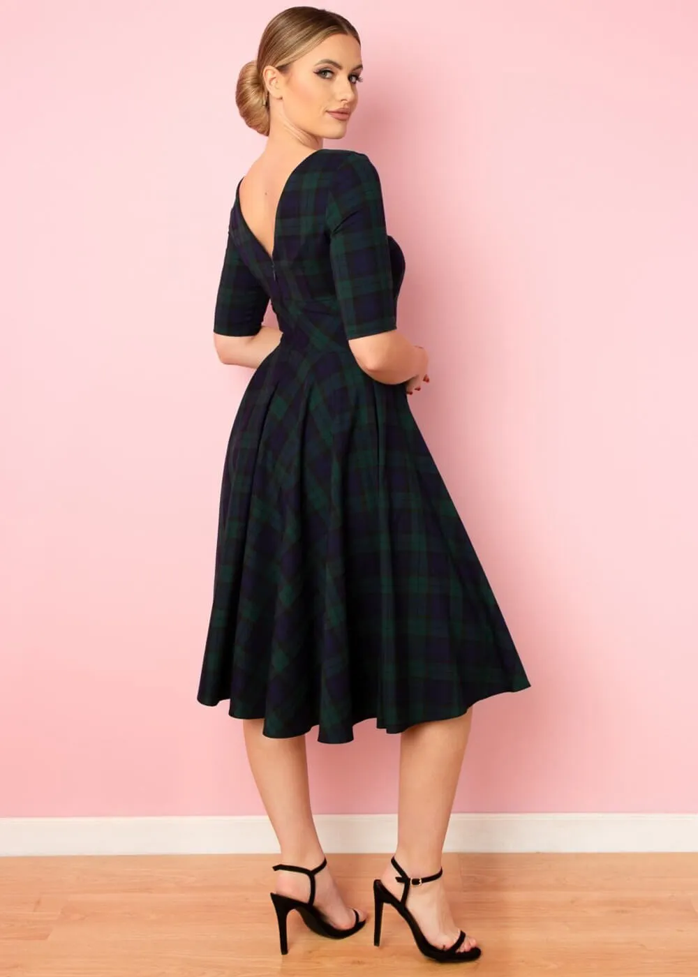 Pretty Dress Company Hepburn Tartan 50's Swing Dress Green & Navy