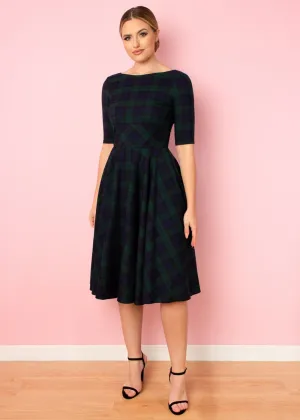 Pretty Dress Company Hepburn Tartan 50's Swing Dress Green & Navy