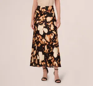 Printed Satin A Line Maxi Skirt In Black Eclipse