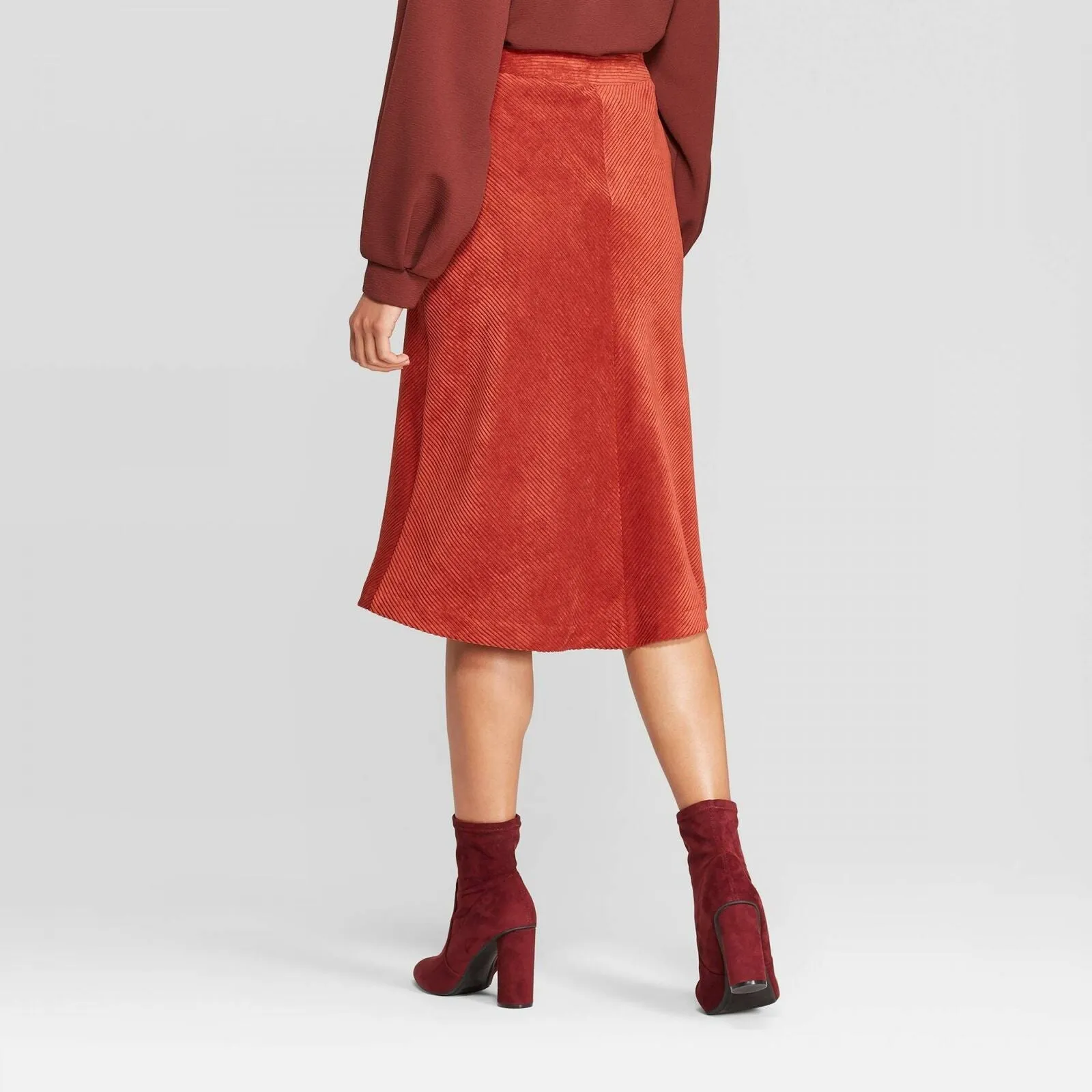 Prologue Women's Mid-Rise Midi A-Line Cord Mitered Skirt