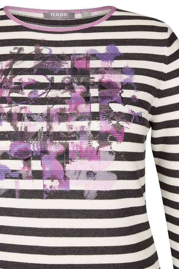 PURPLE PRINT STRIPED T-SHIRT