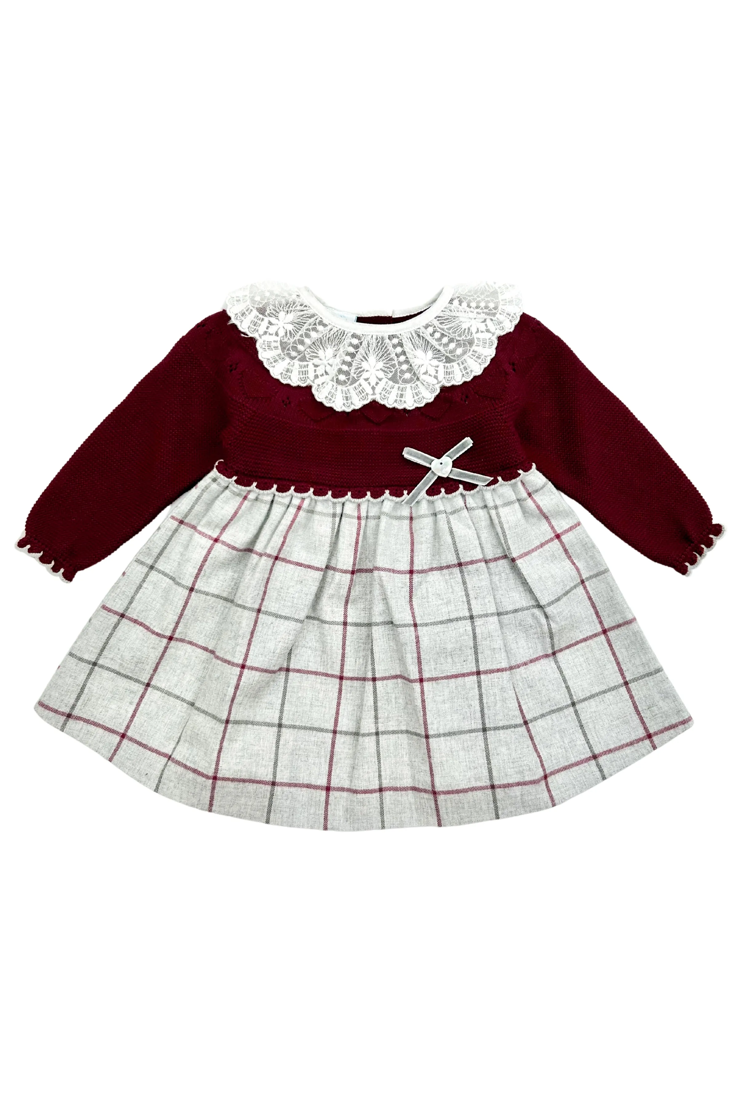 "Hattie" Burgundy Half Knit Tartan Dress
