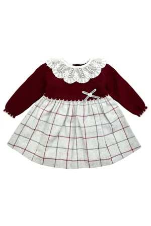 "Hattie" Burgundy Half Knit Tartan Dress