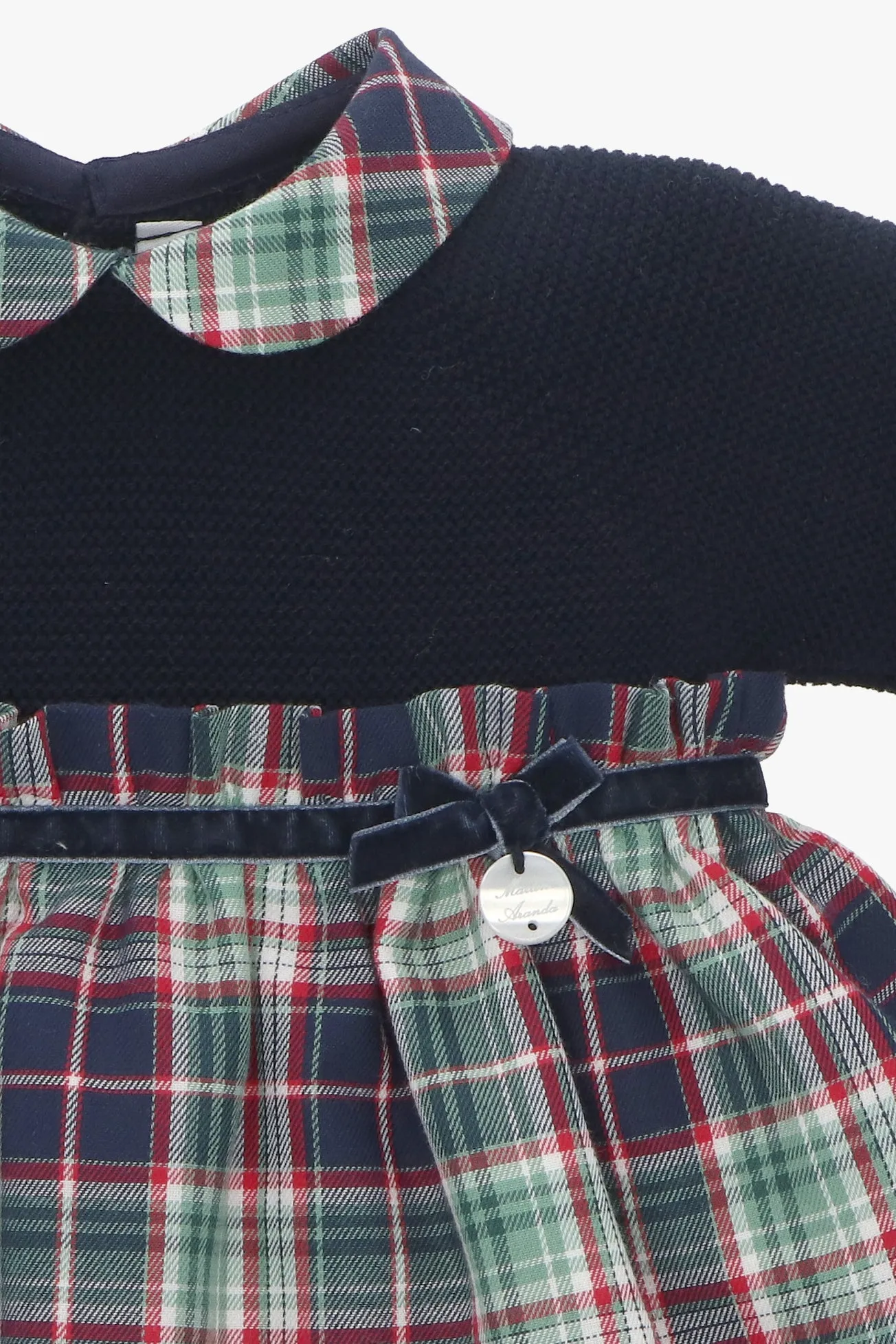 "Noelle" Navy Half Knit Tartan Dress