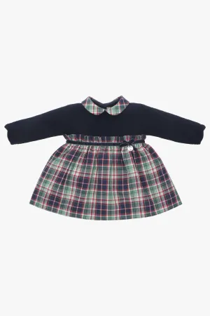 "Noelle" Navy Half Knit Tartan Dress