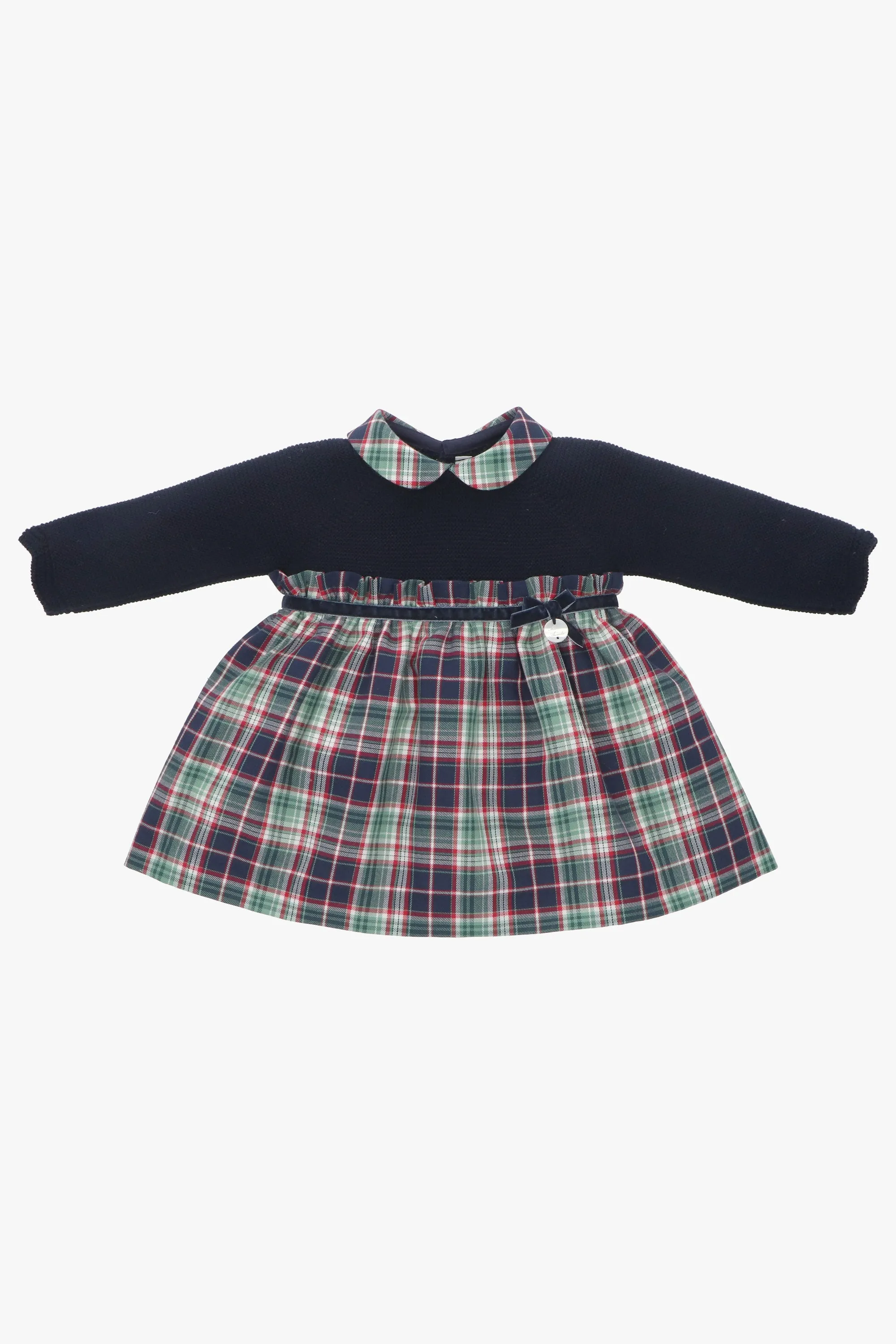 "Noelle" Navy Half Knit Tartan Dress