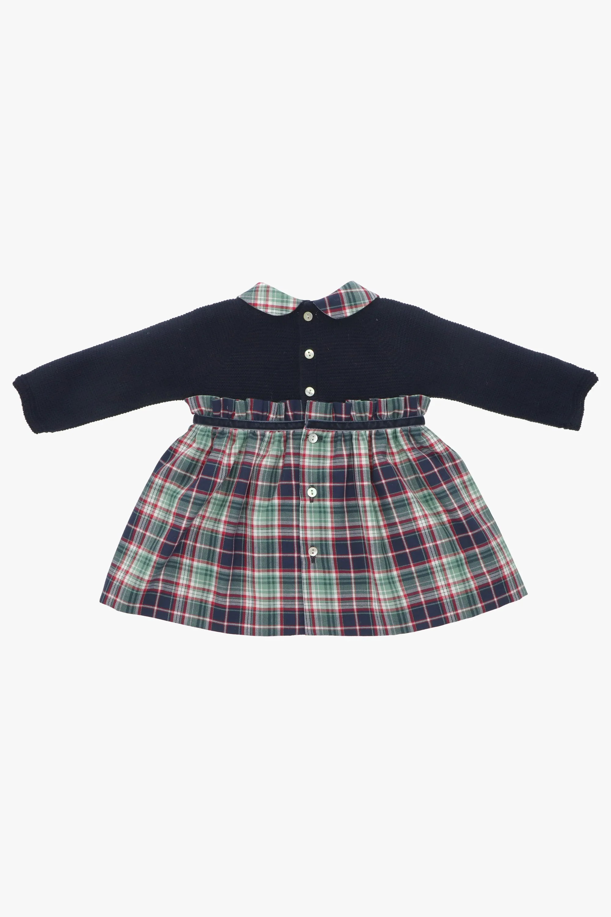"Noelle" Navy Half Knit Tartan Dress