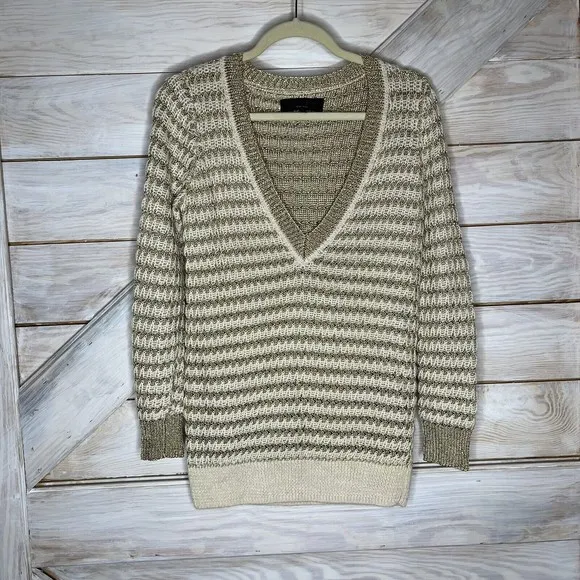 RAG &amp; BONE  Gold Metallic LAURA Sweater V Neck Pullover