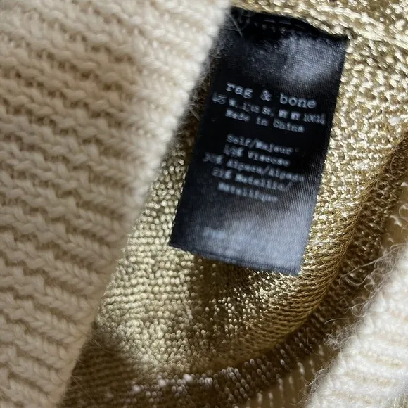 RAG &amp; BONE  Gold Metallic LAURA Sweater V Neck Pullover